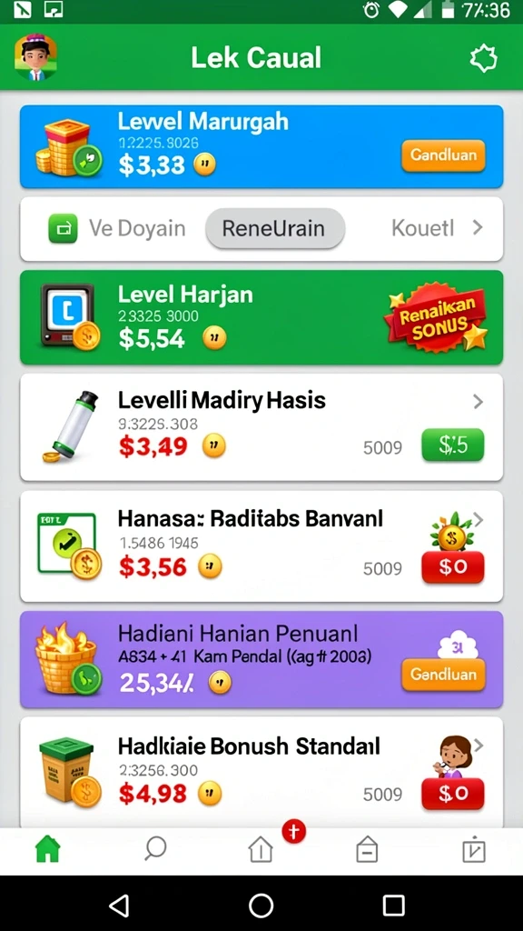 Screenshot menunjukkan beberapa pilihan permainan yang tersedia.